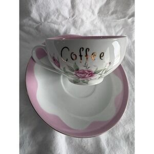 VTG Lefton English‎ Bone China Pink Rose Mother Coffee TeaCup and Saucer Boho LG